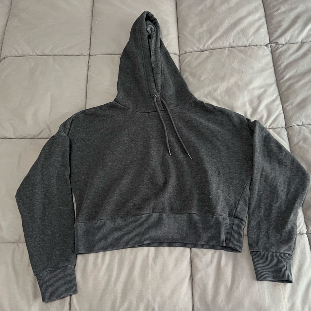 90 Degree by Reflex Cropped Hoodie XS Gray Fleece Lined Athleisure Sweatshirt
